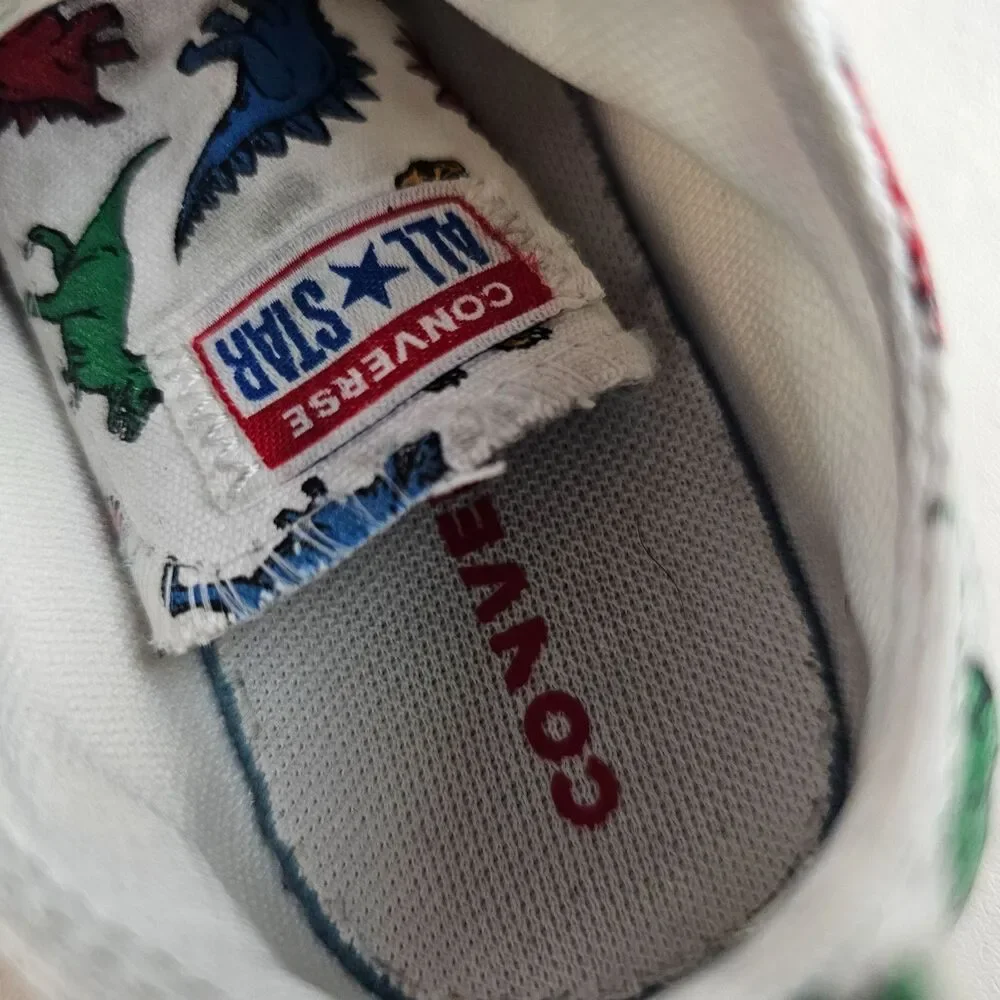 Converse All Star Dino Print Toddler Shoes US 7 White Hook Loop Sneakers Canvas